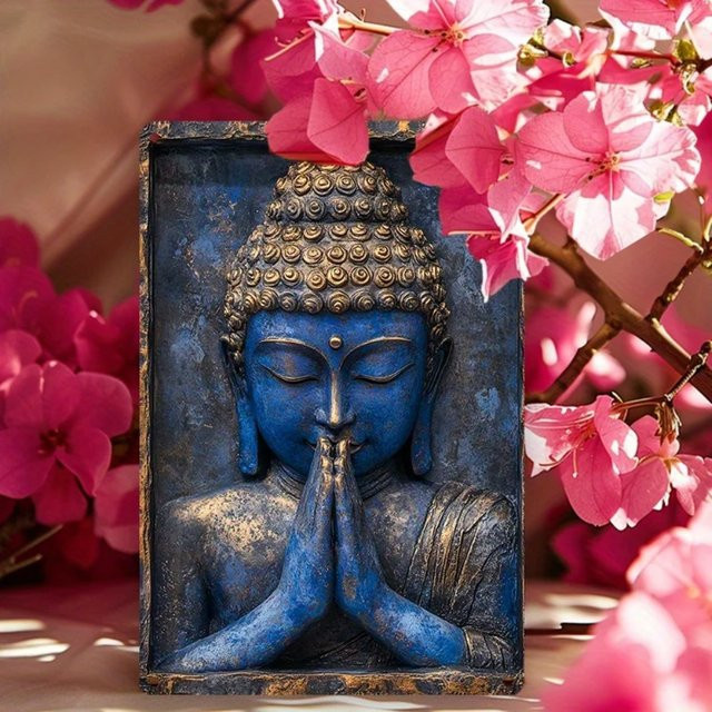 HELLOYOUNG Buddha-Wanddeko aus Metall in Blau mit orientalischem Design, Rechteckiges Aluminiumschild, Breite: 20,3 cm, Höhe: 30,5 cm - Bild 1