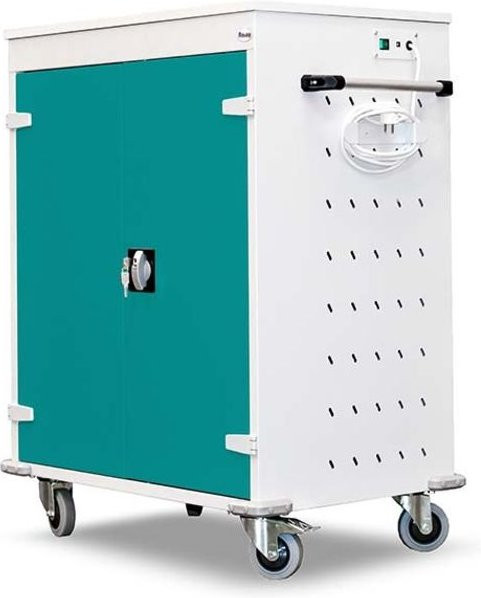 rotstahl Laptopwagen mit 16 Fächern, Korpus lichtgrau und Front türkis, B: 92 cm, H: 106 cm - Bild 1