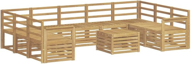 vidaXL Outdoor-Sofagarnitur aus Akazie Massivholz in Weiß, 10-teiliges Set mit Tisch und Polstern im modernen Latten-Design, B/T/H: 59 x 59 x 37 cm - Bild 1
