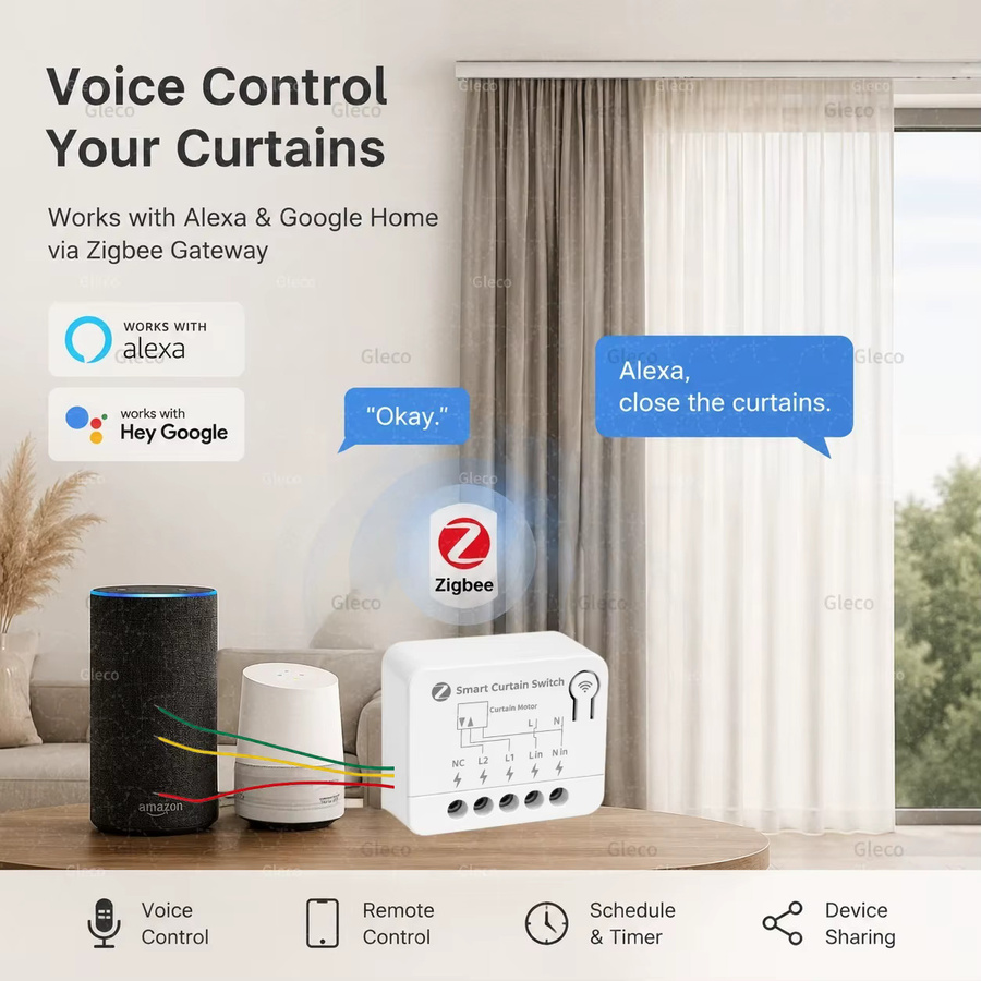 Tuya ZigBee Smart Vorhangschalter-Modul für Rolladen-Motoren in Weiß, kompatibel mit Tuya, Alexa und Google Home - Bild 3