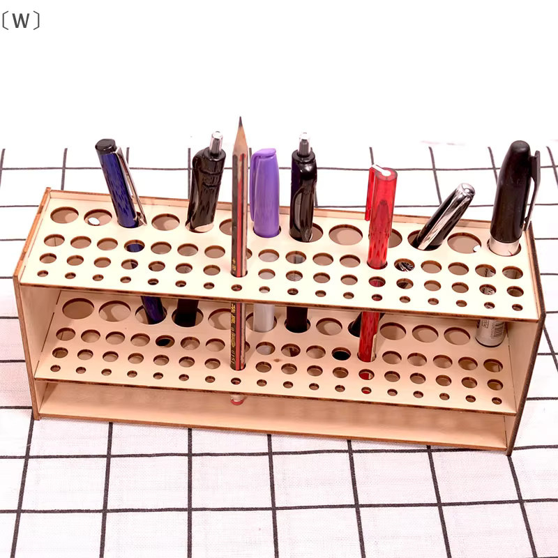 ómW MagaHolz Pinselhalter aus Holz in Braun mit 67 Löchern als Wandmontage oder Schreibtisch-Organizer für Make-up-Pinsel und Malerzubehör - Bild 2