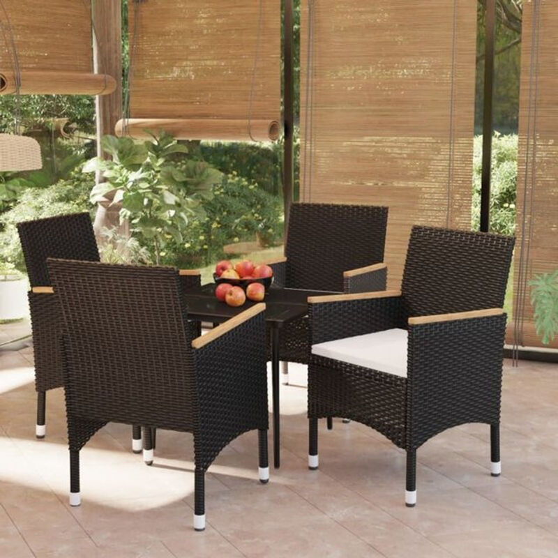 5-teilige Garten-Essgruppe aus Rattan und Metall mit Glasplatte und Kissen in Schwarz von vidaxl - Bild 1