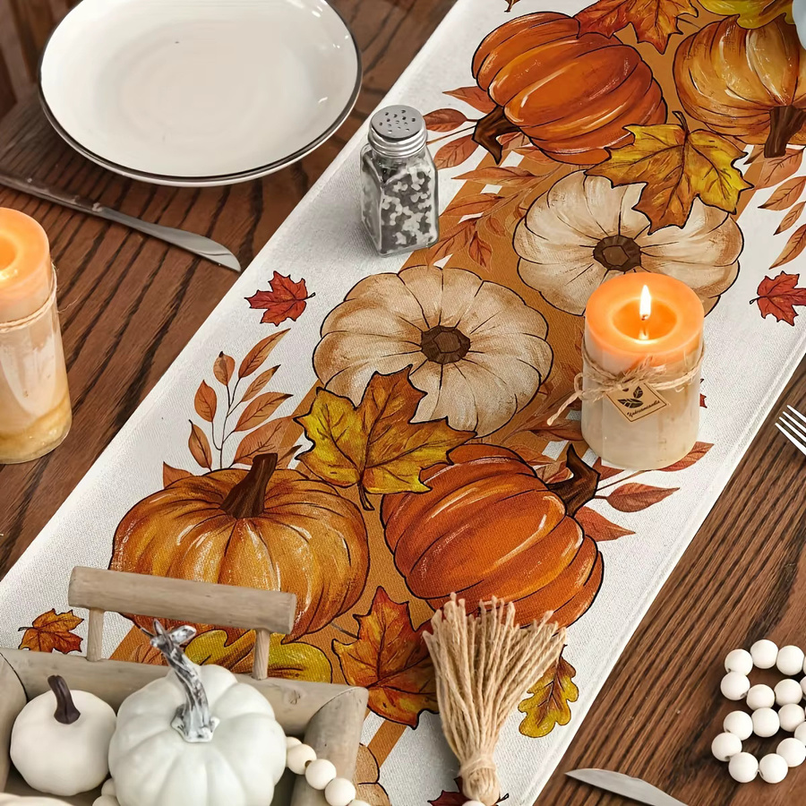 ZZN Tischläufer mit Herbstdesign aus Kürbis und Ahornblättern, rechteckig, Mehrfarbig, B/H: 183 x 33 cm - Bild 3