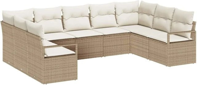 vidaXL Garten-Sofa-Set 9-teilig aus Polyrattan in Beige mit Polsterung und UV-Beständigkeit in U-Form - Bild 1