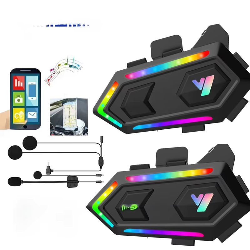 Y20 MAX Motorradhelm Bluetooth-Headset mit Gegensprechanlage, V5.3 Mischfunktion, IPX6 wasserdicht, RGB-Lichteffekt und 1000-mAh-Akku in Schwarz/Multicolor - Bild 7