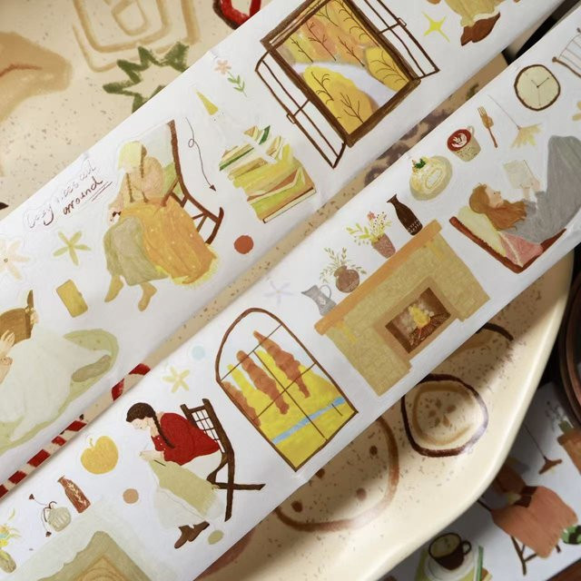 YiEr Studio Vintage Stay Alone Time Girl Washi PET Tape Dekorative Aufkleber für Planer, Scrapbooking und DIY Kartenherstellung in Multicolour - Bild 1