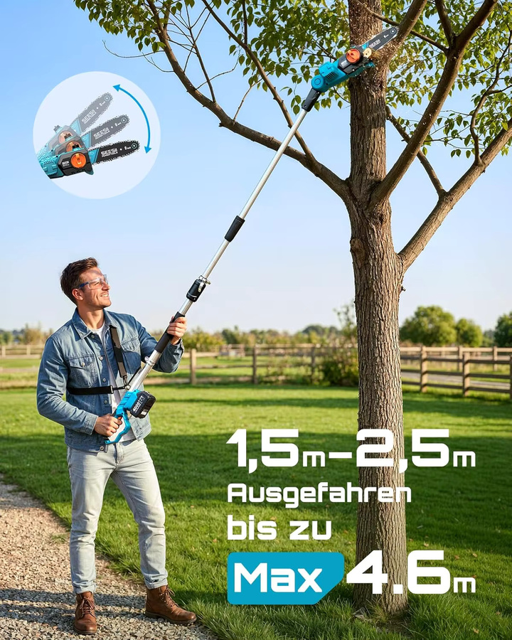 SEESII Akku-Astschere mit 8 Zoll Sägeblatt und 2,5 m Teleskopstange in Blau, elektrische Kettensäge für hohe Äste, kompatibel mit Makita 18V LXT Akku - Bild 2