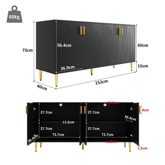Sideboard MUVOE mit Wellendesign in Schwarz und Gold, B/T/H: 152 x 40 x 75 cm - Bild 3