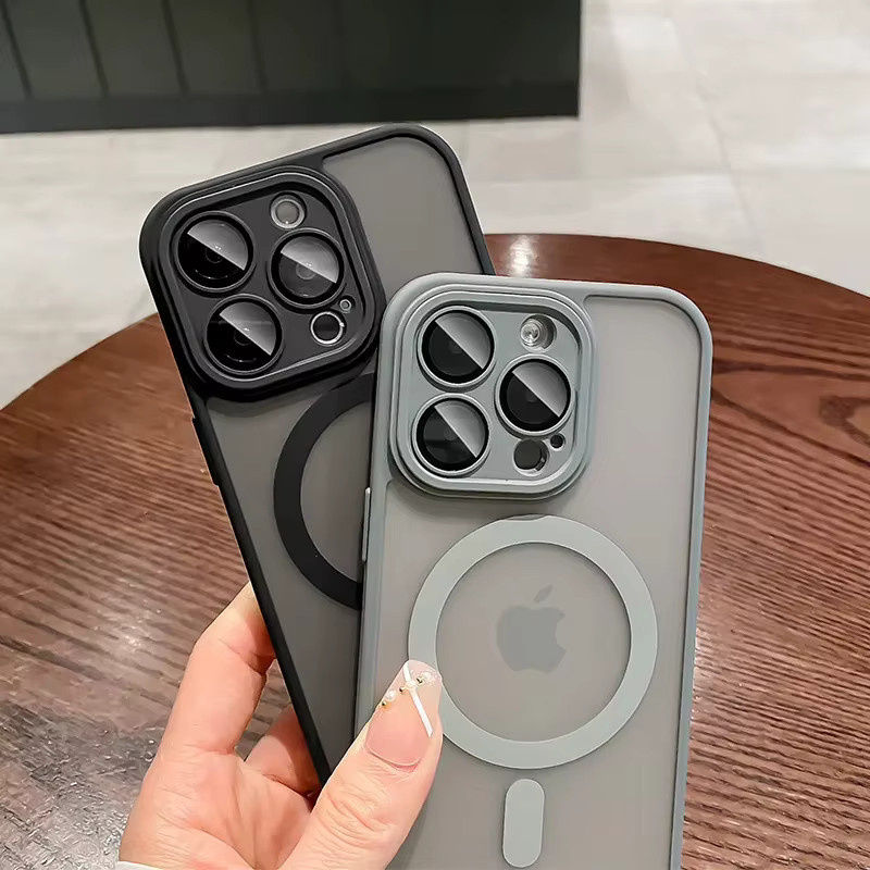 Stoßfeste matte MagSafe Wireless Charging Handyhülle für iPhone 15 14 13 12 11 Pro Max in Schwarz oder Grau von TEXT ME - Bild 2
