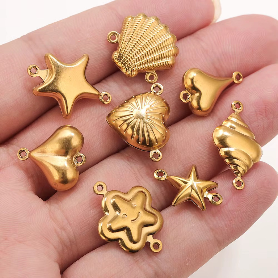 Elomia Charms Herz Stern Shell, Edelstahl, 18K vergoldet, Gold, Unisex - Bild 2