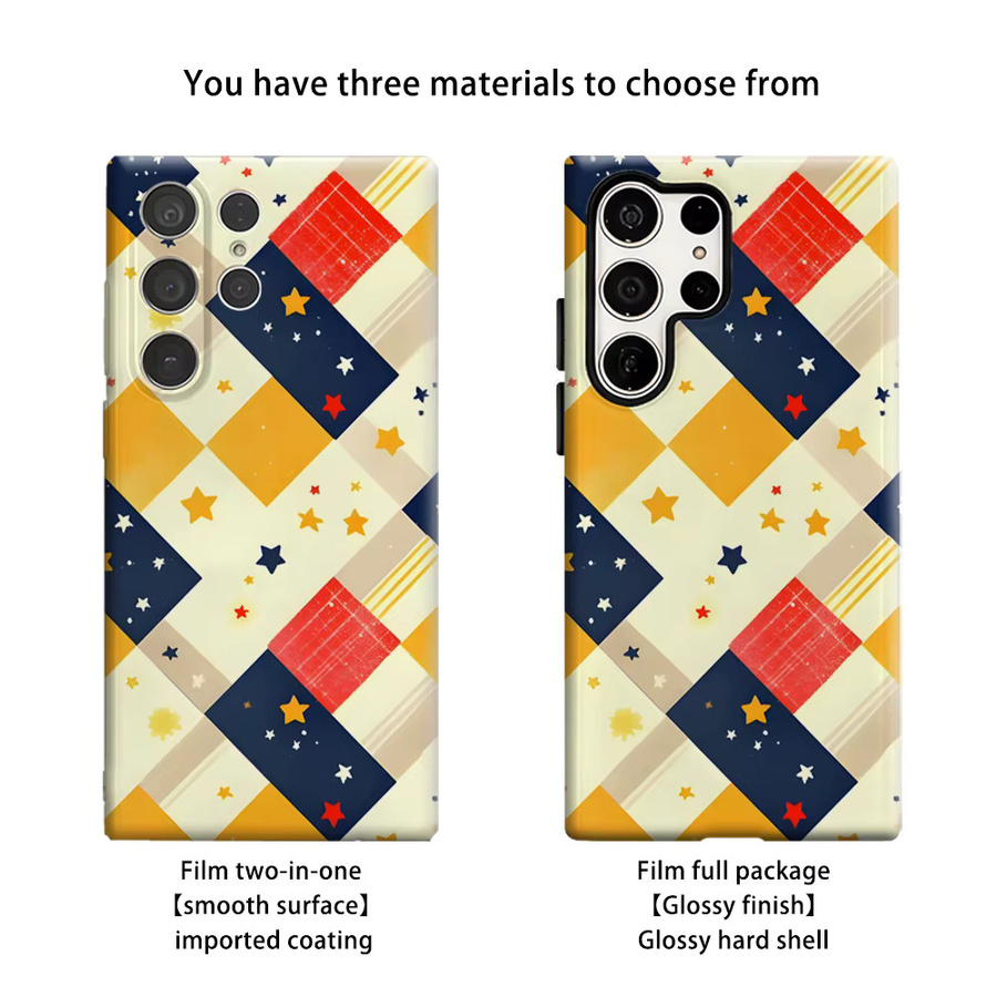 Potdemiel Handyhülle mit Retro Sternen-Schachbrett Design für Samsung Galaxy S26 S25 S24 S23 Ultra Plus, stoßfeste Doppelschicht Rückabdeckung, Mehrfarbig - Bild 2