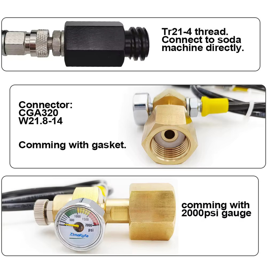 Soda Stream Soda Club Externer Schlauchadapter mit Messgerät für CO2-Tanks (W21,8–14 oder CGA320) - Bild 2