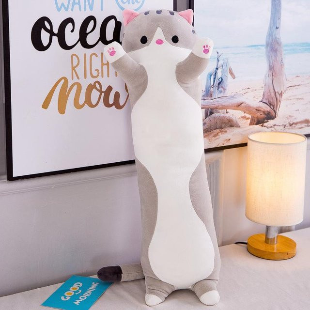 Binchi Fitness Katzenförmiges Kissen, Plüschtier, Grau, 50cm - Bild 1