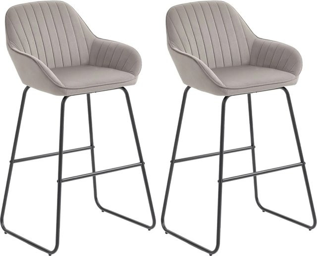 HOMCOM Barhocker 2er Set gepolstert aus Samt in Grau mit Kanalsteppung und Metallgestell, B/T/H: 50,5 x 35,5 x 96 cm - Bild 1