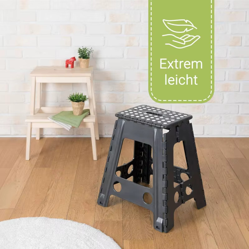 Klappbarer Tritthocker von Heimwohl in Grau mit Tragegriff, Höhe: 43 cm - Bild 4