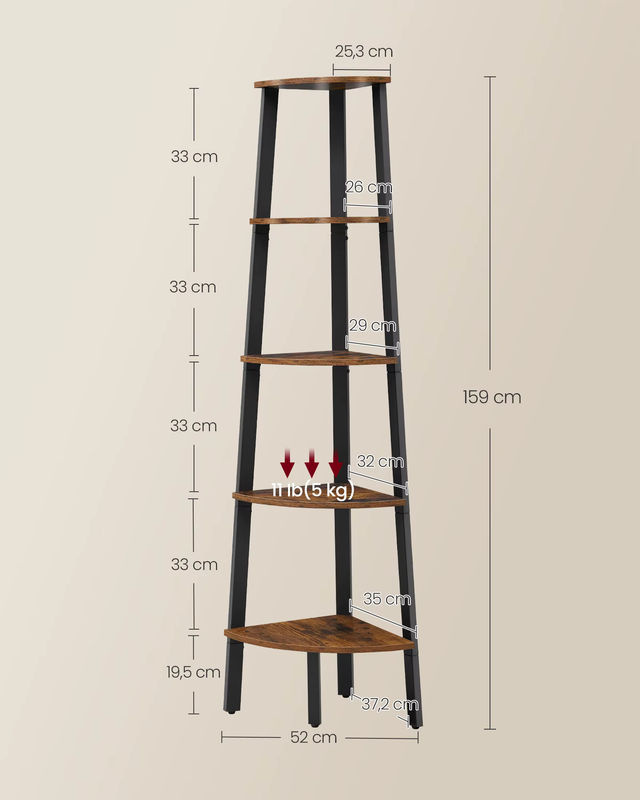 VASAGLE Eckregal im Industrie-Design mit 5 Ablagen und Metallrahmen für dein Wohnzimmer oder Home Office - Bild 4