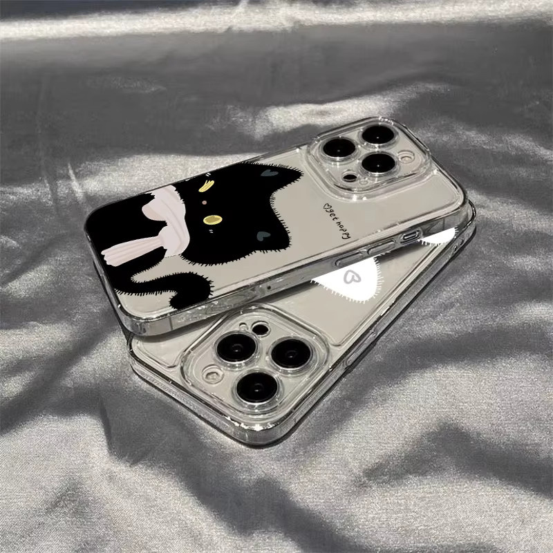 Transparente Handyhülle mit Cartoon Schwarz Weiß Katzen Paar für Apple iPhone 16 15 14 13 12 11 Pro Max Plus Mini SE 7 8 XR XS - Bild 2