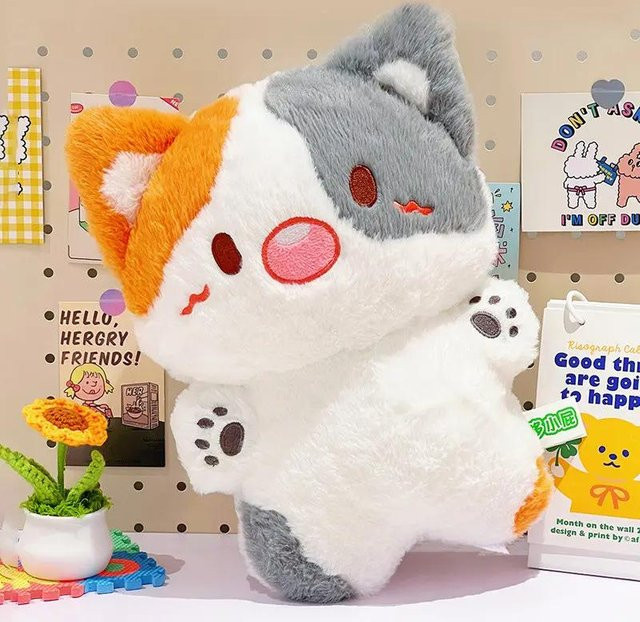 Yiran Health & Beauty Calico-Katze, Plüschtier, Orange Weiß Grau, 45cm - Bild 1
