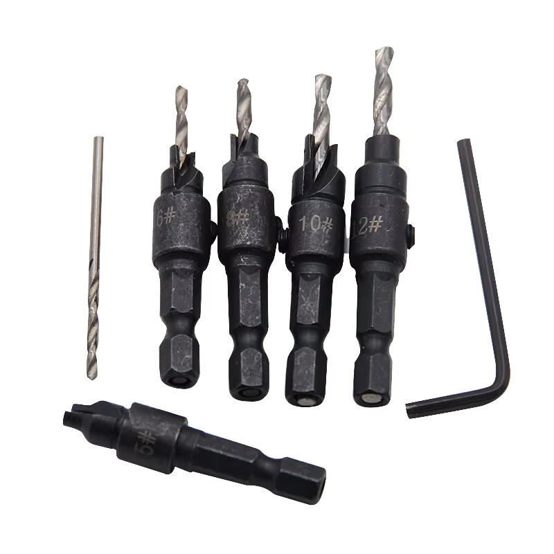 5-teiliges Sechskantschrauben-Lochöffner-Senkerbohrer Set mit Kegelbohrern zum Bohren und Reiben in Schwarz und Beige - Bild 4