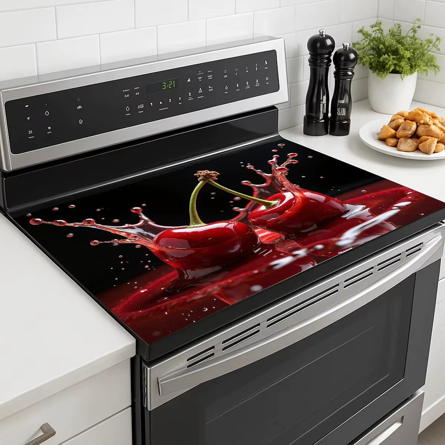 VIKAMA Kochfeldabdeckung Cherry Splash in Rot, hitzebeständig mit Kirschdesign für elektrische Kochfelder - Bild 5