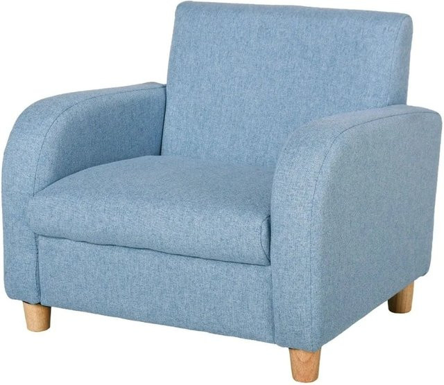 HOMCOM Kindersessel aus Leinen und Schaumstoff mit Holzfüßen in Blau, B/T/H: 49 x 45 x 44,5 cm - Bild 1