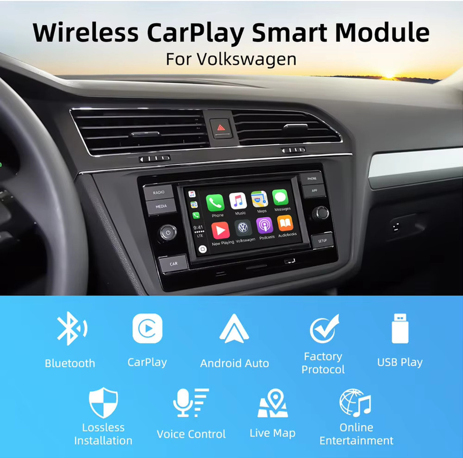 CARABC Drahtloses CarPlay und Android Auto Modul mit Airplay für VW Volkswagen MIB Skoda Octavia A5 Polo Golf 7 Passat B8, Schwarz - Bild 2