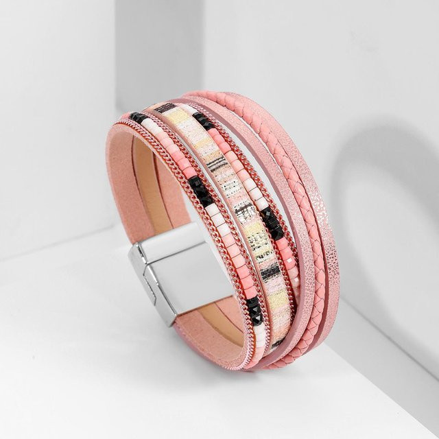Lederarmband xianyi01, Boho, rosa, Damen - Bild 1