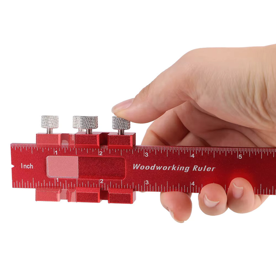 Tiefenmesser Set aus Aluminiumlegierung für die Holzbearbeitung, Markierungsschiebelehre und Scribe-Lineal, Farbe: Rot, 3 Stück - Bild 6