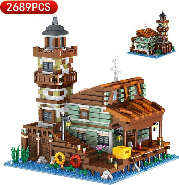 Zhegao Fischerdorf Blockhaus Bausteine Modell Spielzeug - Bild 1