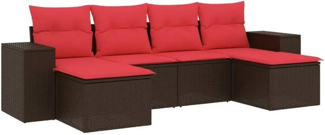 vidaXL 6-tlg Gartensofa-Set aus Polyrattan in Braun mit Kissen und Ottoman, L-Form für Garten und Terrasse - Bild 1