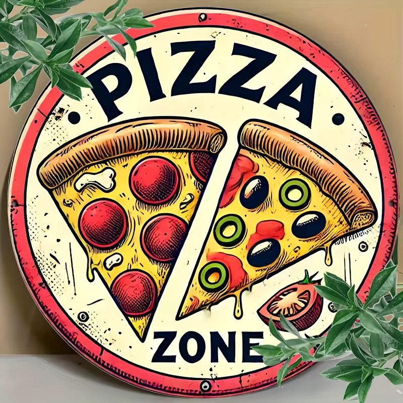 Potdemiel Italienisches Kranzschild mit Pizzasthema in Retro-Optik aus Aluminium, Durchmesser: 20,3 cm, Mehrfarbig - Bild 4