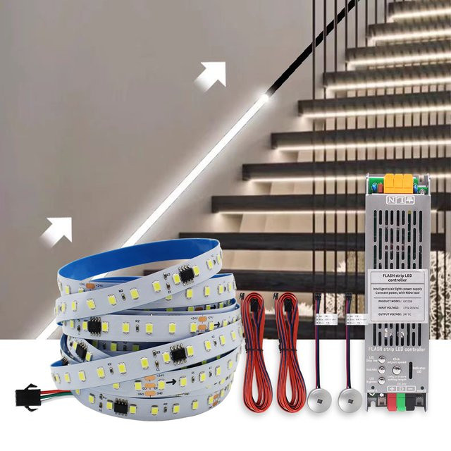 WeeTisa 2-in-1 LED-Streifen mit PIR-Bewegungsmelder und Treppencontroller, 24 V RGBIC Pixel Chasing Effekt, Farbe: Weiß - Bild 1