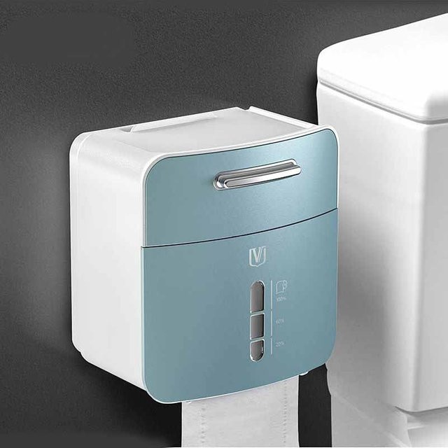 WTEMPO Toilettenpapierhalter Box aus Kunststoff, wasserdichte Tissue Aufbewahrungsbox zur Wandmontage für Badezimmer und Küche, Blau, B/T/H: 22,0 x 21,0 x 11,0 cm - Bild 1