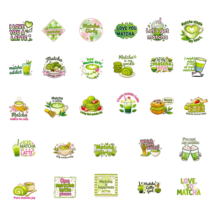 56 Stück Matcha Vintage Aufkleber in Rosa und Grün im Cottagecore Design für Scrapbooking, Notebook und Laptop - Bild 2