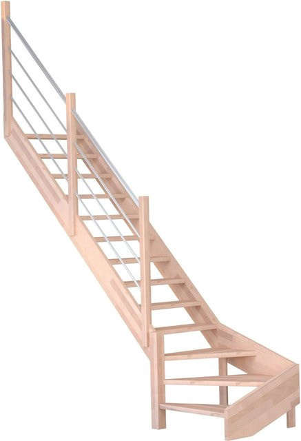 StarWood Treppe Mykonos Pro Winder aus Buche in Braun mit Edelstahl-Geländer, Länge: 80 cm - Bild 1