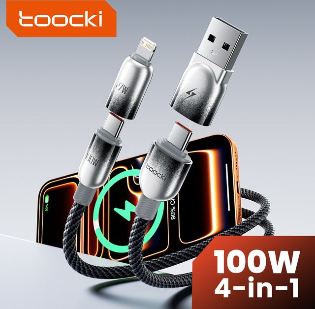 Toocki 4-in-1 USB-zu-Typ-C-Ladekabel mit 100 W Schnellladefunktion und USB-C-Datenübertragung - Bild 1