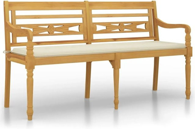 vidaXL Batavia Gartenbank aus Teakholz mit Kissen in Braun und Beige, Breite: 150 cm - Bild 1