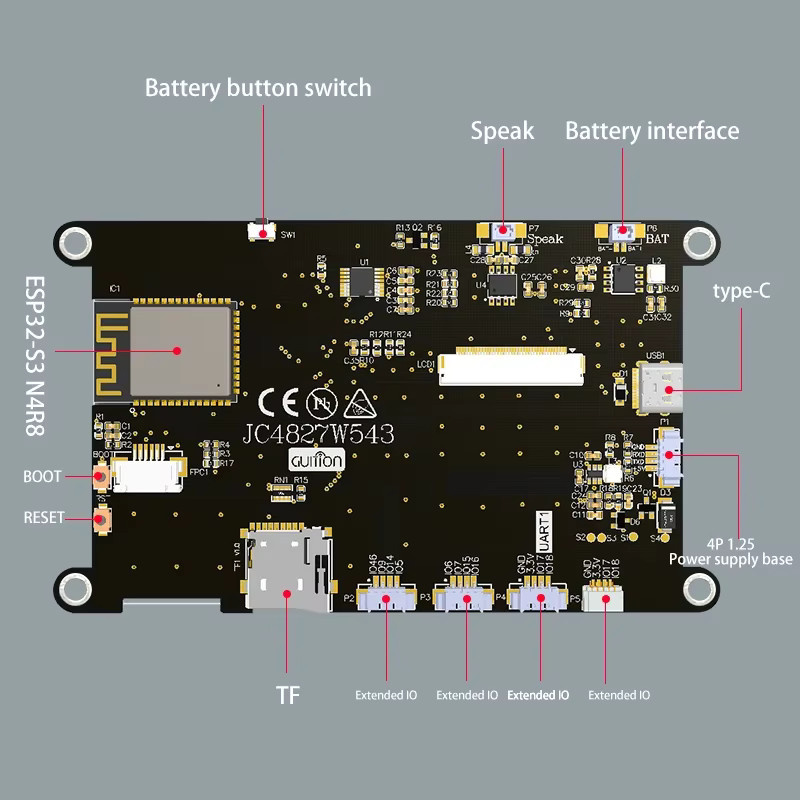 QSZNTEC ESP32-S3 LCD-Anzeigemodul mit 4,3 Zoll IPS kapazitivem Touchscreen, 8M PSRAM, 4M FLASH, WiFi und Bluetooth, Schwarz - Bild 4