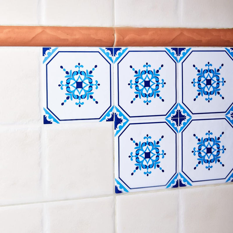 Poromoro Azulejo Fliesenaufkleber Set aus 16 Stück, Blau, Geometrisches Vintage Mozaik-Design für Küche und Bad - Bild 3