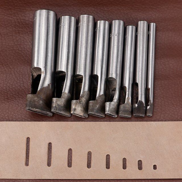 QJH Leder-Stanzwerkzeug in Silber mit 4mm Meißelkopfbreite, ovaler Flachstanzer und abgerundeter Geradstanzer für Uhrenarmbänder und Gürtel - Bild 1