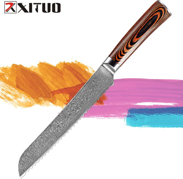 Xituo Brotmesser aus Damaststahl mit 8 Zoll Klingenlänge in Silber und Beige - Bild 1