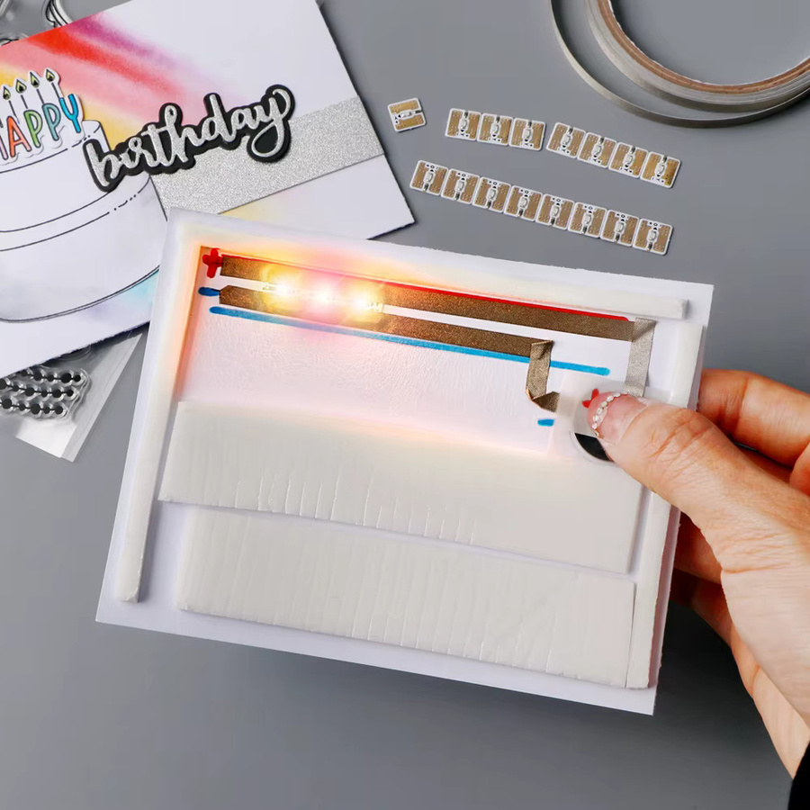 Blinkendes leitfähiges Stoffband in Multicolour für DIY-Leuchtpapierkarten als LED-Schaltungsaufkleber - Bild 3