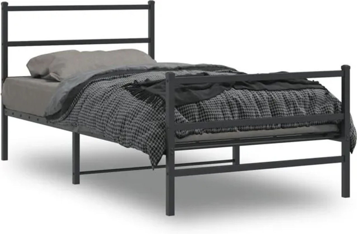 Modernes Metallbett mit Kopf- und Fußteil von vidaxl in Schwarz, B/T/H: 100 x 200 x 90 cm - Bild 1