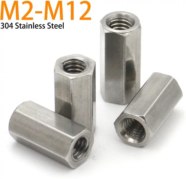 Zimir Sechskant-Abstandshalter aus Edelstahl A2-70 in Silber, Hohlbolzen und lange Stangenkupplung für M2 bis M12 - Bild 1