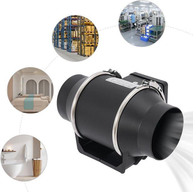 Bymaocar Abluftventilator für Rohrkanal-Lüftung in Schwarz, 4 Zoll, 220 V, Silent Pipe Extractor mit 220 m3/h und 150 Pa für Küche und Badezimmer - Bild 1