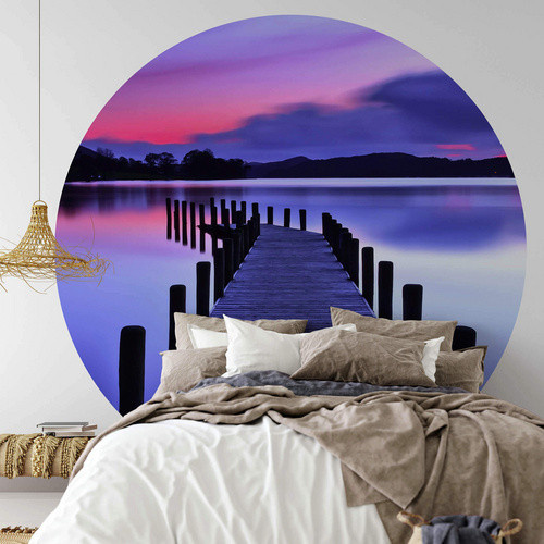 K&L Wall Art Runde Vliestapete Steg am See Lila Seepanorama, mehrfarbig, matt, B/H: 153 x 140 cm - Bild 2