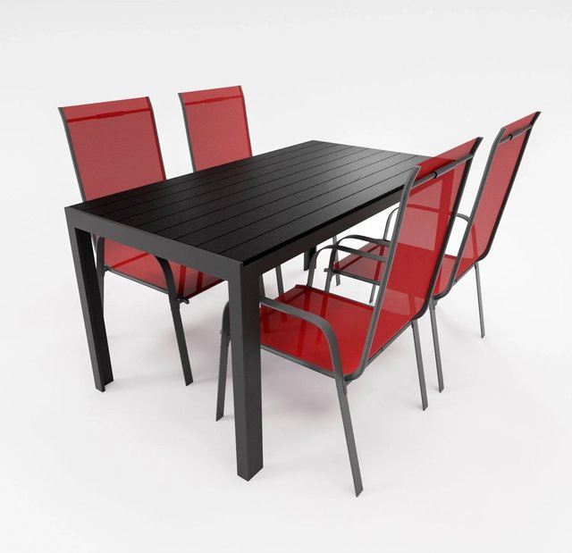 Lex Gartenmöbel Set Essgruppe aus Aluminium und Stahl mit 5-teiligem Set bestehend aus Tisch und 4 Stapelsesseln in Burgundrot - Bild 1