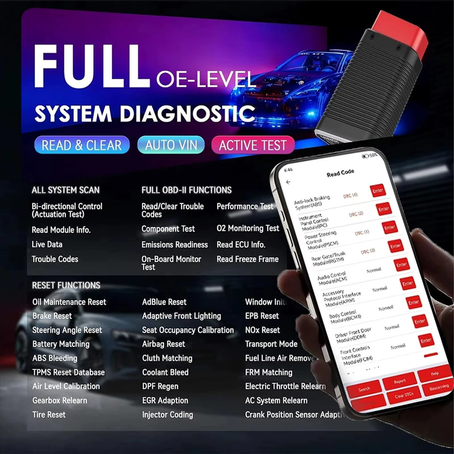 LAUNCH AIOBD Bluetooth OBD2 Diagnosegerät für Automobile mit Vollsystem-Funktion, kompatibel mit Android und iOS, Schwarz - Bild 6