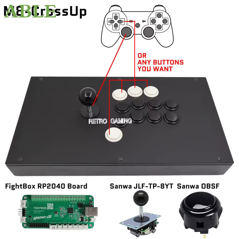 FightBox M8-CrossUP Arcade Joystick Controller in Schwarz für PC mit zusätzlichem D-Pad, programmierbaren Tasten, SOCD Turbo und Anti-Rutsch-Funktion - Bild 2