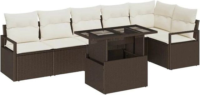7-teiliges vidaXL Garten-Sofa-Set aus Poly-Rattan und Stahl in Braun mit Speicherfunktion und modernem Design - Bild 1